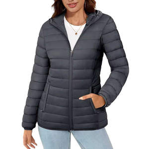 Nouveauté Vestes matelassées respirantes pour femmes Tissu 100% polyester Couleur gris uni Taille XL Veste matelassée pour femmes rembourrée de coton - Product Image 6