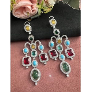Boucles d'oreilles multi-pierres de luxe de qualité supérieure Boucles d'oreilles de créateur pour mariages fêtes fiançailles-en laiton - Product Image 1