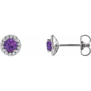 Round 4-Prong White Gold <b>Stud</b> <b>Earrings</b> with Diamond and Zircon Trendy Halo-Style for Weddings Engagements Parties or Gifts - Product Image 1
