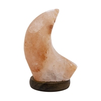 Lámpara de Sal del Himalaya Rosa en Forma de Luna, Hecha a Mano, 750g, con Luz LED RGB, Base de Madera, Iluminación Interior, Bombilla de 1W, Ionizante, 5m²