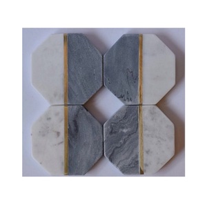 Ensemble de sous-verres en marbre élégant avec incrustation en laiton pour la décoration intérieure moderne Sous-verres en pierre de luxe pour boissons Décoration de table basse élégante - Product Image 1