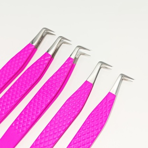 90 Degree <b>Boot</b> Tweezers For Mega-Volume Fans And Classic Lashes Stainless Steel Pink Color Lash Tweezers With <b>Box</b> Packaging - Product Image 3