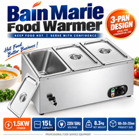 Bain-marie électrique commercial en acier inoxydable 220V 1500W, trois bacs, grande capacité 15L pour hôtels et restaurants