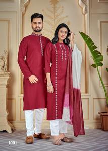 Combo de styliste traditionnel Kurta de Kurta avec pyjama & Kurti avec pantalon pour beau Couple charmant - Product Image 3