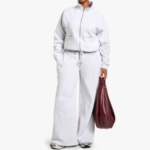 Wholesale Rate Solid Color Zipper Top and Elastic Waist Pants / Factory Price Casual Streetwear <b>Women</b> Two Piece Tracksuit 2026 - Product Image 1