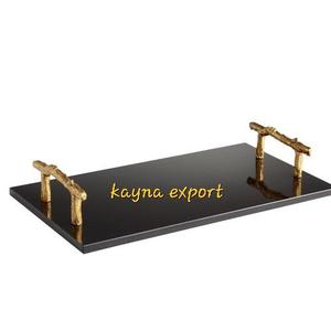 ถาดโลหะเคลือบสีขาวสำหรับตกแต่ง,พร้อมด้ามจับกิ่งใบทองงานหัตถกรรมกำหนดได้เองถาดเสิร์ฟโลหะ - Product Image 5