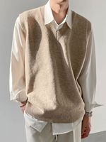 Herren Casual Koreanischer Stil Dünner Atmungsaktiver Knitterfreier Gestrickter Polyester/Baumwoll-Pullover Herbst Winter V-Ausschnitt Vorderseite