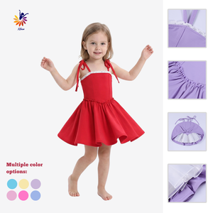 Vestido de Yoga <span class=keywords><strong>para</strong></span> Niñas, Tirantes Finos, Sin Mangas, Cintura Ajustable con Cordones, Ribete de Encaje, Pantalones Cortos Integrados, Logotipo Personalizado, Talla - Product Image 1