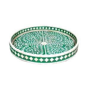 Bandeja de servicio redonda con Incrustaciones de nácar y hueso hechas a mano de lujo para decoración del hogar bandeja de servicio MOPInlay hecha a mano pura al por mayor - Product Image 1