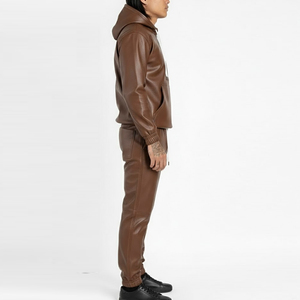 ชุดวอร์มหนังผู้ชายขายดี คุณภาพดี รับออกแบบโลโก้ ชุดวอร์มหนังสไตล์สตรีทแวร์สำหรับผู้ชาย - Product Image 3