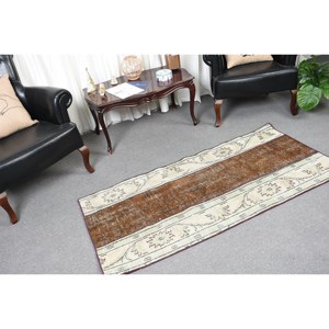 Alfombra clásica de lana de retazos marrón Beige, diseño turco de 2,6x5,7 pies para el hogar, látex con forma rectangular para entrada y dormitorio - Product Image 5