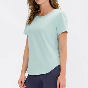 Camiseta de algodón de color sólido para mujer, camiseta de manga corta de color sólido con cuello personalizado, camiseta de talla grande para mujer - Product Image 5