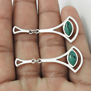 Natural Blue Turquoise Gemstone 925 Sterling Silver Handmade Vintage Antique Silver Stud <b>Earrings</b> Jewelry for Women Wholesale - Product Image 4