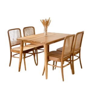 Juego de muebles de comedor de madera maciza de teca para restaurante, juego de comedor con 4 sillas, fabricación de diseño personalizable en Indonesia - Product Image 1