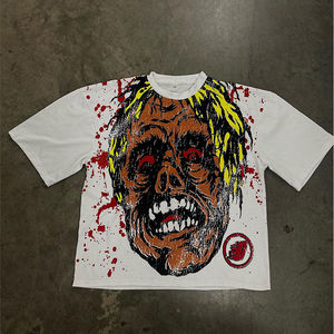 Camiseta Oversize con Estampado de Cara de Terror, 100% Algodón Ecológico, Transpirable, con Parche Bordado, Estilo Urbano, Unisex - Product Image 4