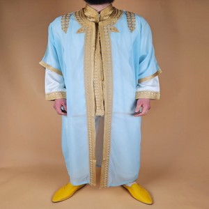 New Arrival Luxury <b>Moroccan</b> Style Men's Silk Anti-Wrinkle Long Sleeve Traditional Muslim Abaya Dress - Product Image 1