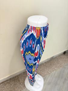 Pantalon de pyjama décontracté à motif géométrique Pantalon en coton abstrait bleu et rouge Comfort Fit Summer Lounge Bottoms Casual - Product Image 4