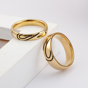Gold Plated Stainless Steel Wedding Bands <b>Couple</b> <b>Rings</b> Classic Design Unisex Jewelry for Wedding Occasion - Product Image 4