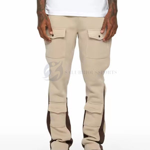 Vêtements d'extérieur confortables pour hommes, pantalons de jogging évasés en toile, poids lourd, taille élastique, hip-hop, design personnalisé, qualité supérieure, devant - Product Image 3
