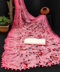 Pesado trabajo de perlas bordadas Damas Indias listas para usar nuevo diseñador sari con fabricación de blusas en ropa de saris Surat - Product Image 4