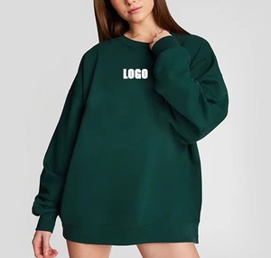Custom Embroidered Drop Shoulder Blank Plain Heavy Weight Pullover 100% Cotton Fleece <b>Women</b> Oversized Mockneck <b>Sweatshirts</b> - Product Image 3