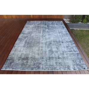 พรมวินเทจตุรกีขนาดใหญ่ 6.1x9.5 ฟุต สีเทา-ดำไล่เฉด - Product Image 1