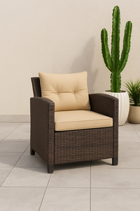 Juego de muebles de patio de 3 uds. Sillas tejidas de ratán PE para exteriores con mesa de vidrio templado - Product Image 2