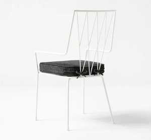 Chaise de salle à manger d'extérieur en métal blanc, confortable, coussin gris à dossier incliné, design moderne en fer pour cuisine, parc portable - Product Image 2