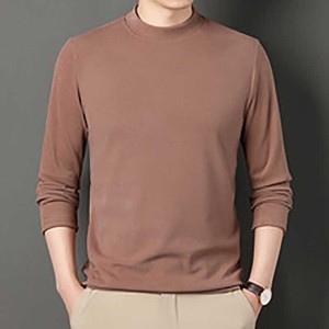 Conception de logo personnalisé OEM hommes double face velours T-Shirt demi-col haut à manches longues solide polyvalent bas chemise tricotée - Product Image 5