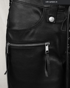 Pantalones de cuero genuino transpirables de talla grande para mujer, pantalones acampanados de piel de cordero a la moda a prueba de viento - Product Image 3