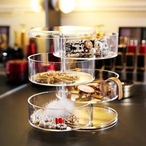 Plateau à bijoux rotatif moderne à 4 niveaux avec couvercle pour le rangement des bagues et des bracelets dans le salon, la garde-robe et la salle de bain - Product Image 5