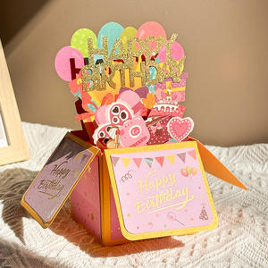 3D <b>Box</b> <b>Birthday</b> Card Gold Powder Happy <b>Birthday</b> Card <b>Gift</b> with Envelope and Message Card - Product Image 1