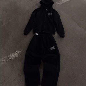 Conjunto de chándal y Sudadera con capucha para correr personalizado, chándal informal unisex, conjunto de 2 piezas, chándales, pantalones apilados, chándales con lavado ácido y cremallera - Product Image 1