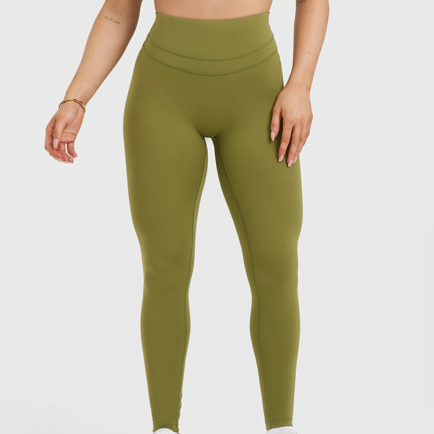 Medias de gimnasio de cintura alta de Color sólido, pantalones de Yoga, espalda oculta, algodón, Fitness, mallas verdes, Yoga para mujer