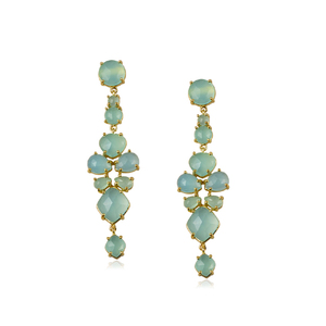 Pendientes chapados en oro de diseñador para niñas, pendientes de gota de piedras preciosas de Calcedonia acuática de Plata de Ley 925 para mujer - Product Image 1