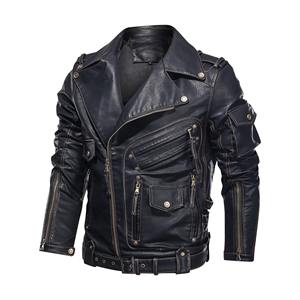 Veste de moto d'hiver pour hommes en cuir PU à la mode avec poches zippées cool vêtements d'hiver imperméables - Product Image 6