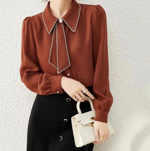 Femmes Printemps 2025 Nouveau Office Lady Shirts Bow Doll Collar Tops Elegant Chiffon Blouse Loose Korean Chic Long Sleeve Casual Shirts - Product Image 5