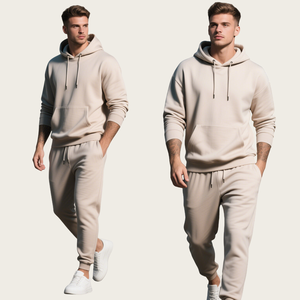 Survêtements 100% coton pour hommes, survêtements de jogging unis décontractés et respirants avec capuche, broderie de remise en forme pour la saison d'hiver - Product Image 1