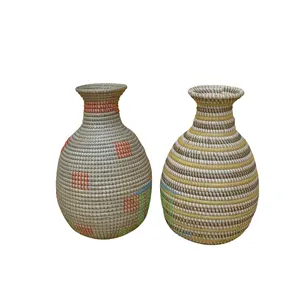 Melhor Preço Colorido Seagrass Vaso Seagrass Com Padrão Triangular Artesanato Para Decoração Para Casa e Entrega Rápida Personalizar F