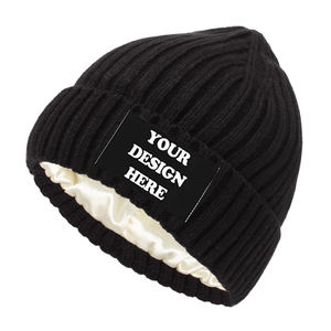 Bonnet d'hiver en tricot côtelé Blank unisexe doublé de satin - Product Image 5