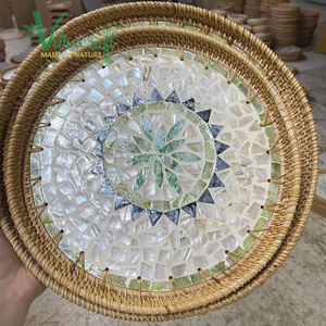 ถาด Combo 2มีขนาด30ซม. และ35ซม. ถาดไม้ไผ่และหวายถาดหวายฝังด้วยหอยแมลงภู่งานฝีมือเวียดนามของขวัญที่มีความหมาย - Product Image 5