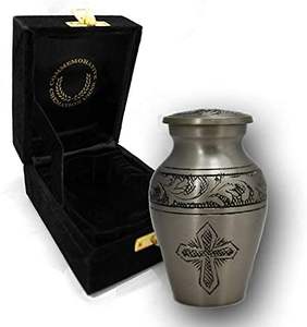 Urne funéraire en laiton de style américain pour cendres Logo personnalisé Petites urnes de feu bleu avec boîte en velours Fournitures funéraires en gros - Product Image 3