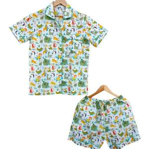 Nouvel ensemble de pyjama court 100% coton, imprimé frais de petits animaux, style double couche fin pour la saison estivale - Product Image 1