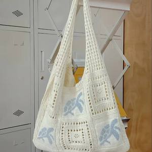 Bolso de Hombro Tejido de Moda para Mujer, Diseño de Tortuga, con Dos Asas, Abierto, para Viajes, Playa y Vacaciones de Verano - Product Image 1