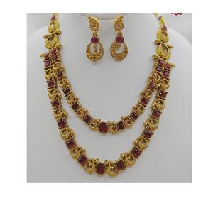 Ensemble de colliers en pierre à double couche Ensemble de bijoux au design paon antique Finition dorée Collier de mariée avec pierres Bijoux indiens - Product Image 1