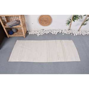 Tapis Classique Moderne en Laine Beige Patchwork Design Fait à la Main 2.2X5 pieds Latex Soutenu pour Chambre Salon Couloir-pour Adolescents - Product Image 1