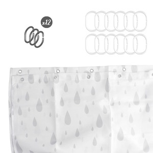 Shower <b>Curtain</b> with Drops Pattern, Grey, 180x200 cm. <b>Waterproof</b> - Product Image 6