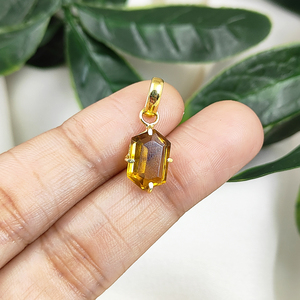 Venta al por mayor colgantes finos dijes amarillo citrino hexágono piedra preciosa chapado en oro plata esterlina colgante fianza fabricación de collares - Product Image 2