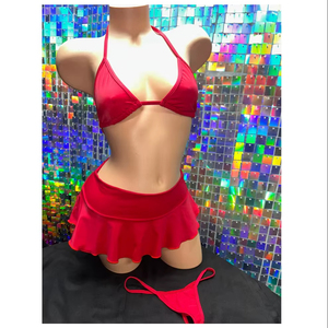 Jupe plissée et soutien-gorge ensemble femmes deux pièces Bikini Sexy fil gratuit Dancewear Stagewear discothèque fête Performance porter - Product Image 1