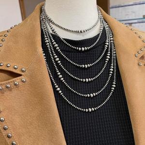 Collar de cuentas de Plata de Ley 925 sólida de 3mm a 6mm, joyería occidental oxidada para mujer - Product Image 1